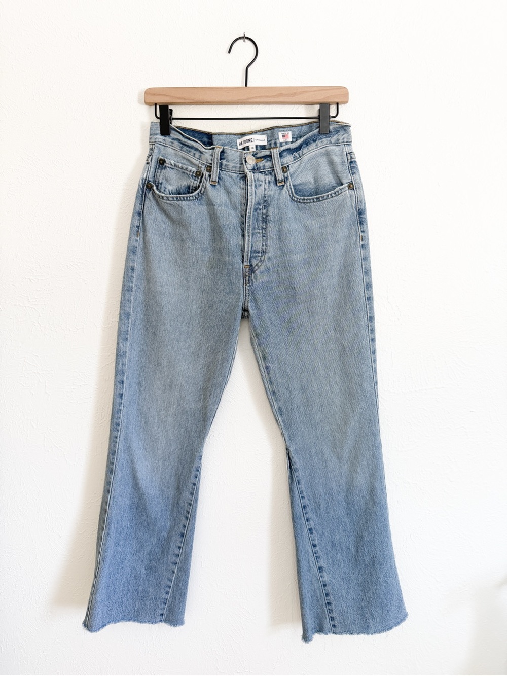 Re/Done Light Wash High Rise Crop Flare Jeans